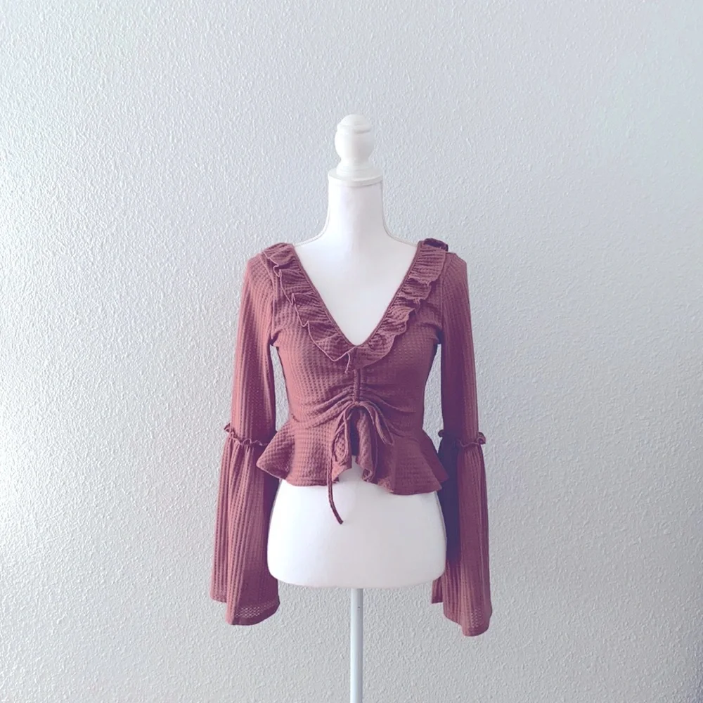 2/$12 Mauve ruffled crop top with bell sleeves - Picture 1 of 5